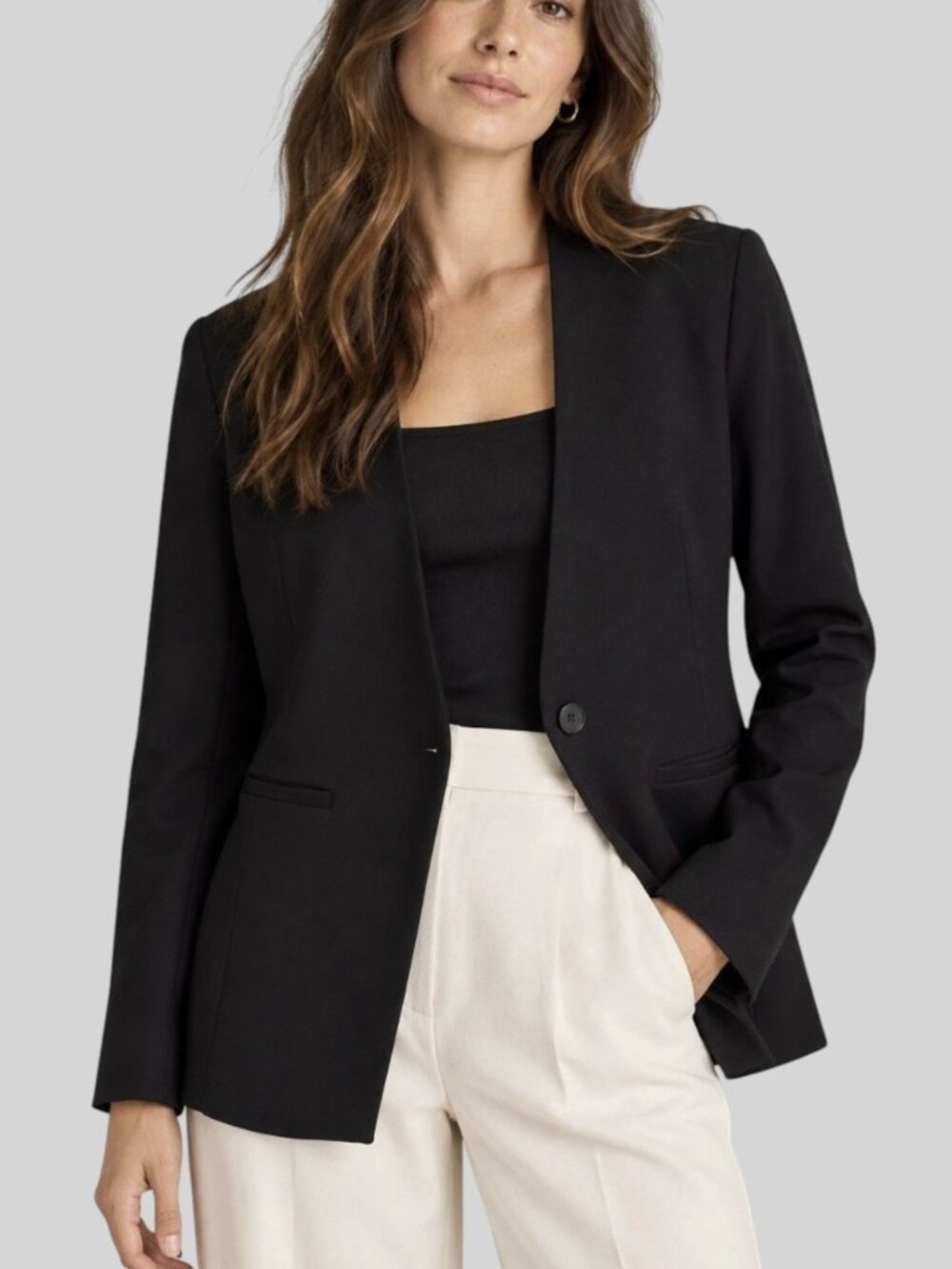 Spanx The Perfect Ponte Black Collarless Blazer Jacket Womens Size Large